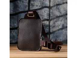 Прямокутна сумка бананка із зернистої натуральної шкіри GRANDE PELLE 15х20,5х4 см sum0027423 - мініатюра 2