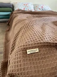 Покривало Zeintex Greece вафельне бавовняне коричневе - мініатюра 9