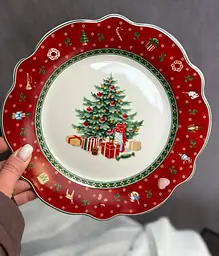 Тарілка десертна Christmas 21.5 см порцелянова новорічний принт Біло червоний - мініатюра 3