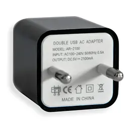 Мережевий адаптер живлення 2×USB, зарядний блок для телефону, чорний, вихід 2.1А - мініатюра 3