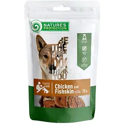 Ласощі для собак. рулетики з курки та риб'ячої шкіри. Nature's Protection Chicken and Fishskin rolls. 75 г