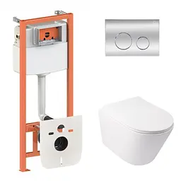 Набір: Qtap Swan Ultra Quiet унітаз підвісний QT16335179W + Nest комплект інсталяції 4в1 (кругла клавіша Chrome) QT0133M425 + M11112CRM