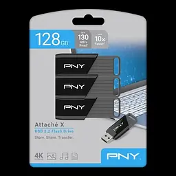 Флеш-накопичувач USB 128Gb Attaché X, Black, USB 3.2 Gen 1, до 130 МБ/с PNY teh0029154