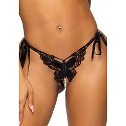 Комплект Leg Avenue Open cup bra and pearl panty Black - мініатюра 5