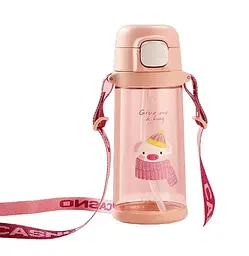 Пляшка для води Casno 690 мл KXN-1219 Рожева (Свинка) з соломинкою (KXN-1219_Pink) - мініатюра 3
