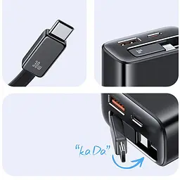МЗП Usams US-CC296 GaN With Retractable Type-C Cable Xiang Ser. 30W (1USB-A/1C) Black - мініатюра 2