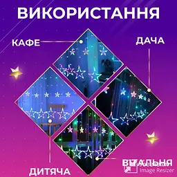 Гірлянда-штора Зірки та Ялинки 3*0,9 м 10 фігур, мультиколор - мініатюра 3