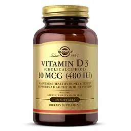 Вітаміни та мінерали Solgar Vitamin D3 10 mcg, 100 капсул