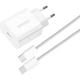 Зарядний пристрій Essager USB-C PD20W + cable USB-C to USB-C white (EFJB02-JSTT2-T)