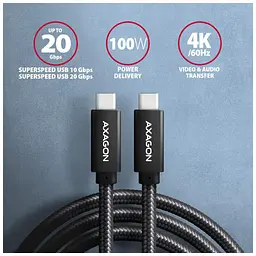 Дата кабель USB-C to USB-C 2.0m USB 3.2 Gen 2 PD 100W 5A 4K black AXAGON (BUCM32-CM20AB) - мініатюра 4