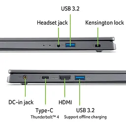 Ноутбук ACER Aspire 15 A15-51M-91R5, Intel Core i9 13900H до 5.4GHz, 15.6" Full HD, 32GB, SSD 1TB, Intel Iris Xe Graphics, Windows 11 Home - мініатюра 10