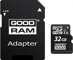 Карта пам'яті microSDHC 32GB Class 10 UHS I (M1AA-0320R12) + SD адаптер Goodram teh0027515