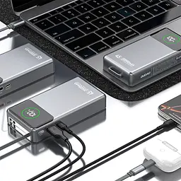УМБ Dudao 20000mAh K31 Pro 45W PD,QC USB-A,USB-C In/Out,with built-in USB-C/Lightning cables Gray - мініатюра 5