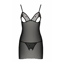 Сорочка з вирізами на грудях, стрінги Passion LOVELIA CHEMISE XXL/XXXL, black - мініатюра 5