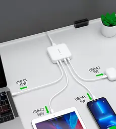 Мережевий зарядний пристрій Choetech PD8008 100W Desktop GaN Charger White (PD8008-EU-WH) [100838] - мініатюра 5