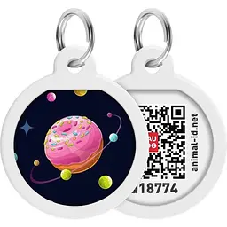 Адресник для собак і котів Waudog Smart ID з QR паспортом Всесвіт пончиків, M, діаметр 30 мм