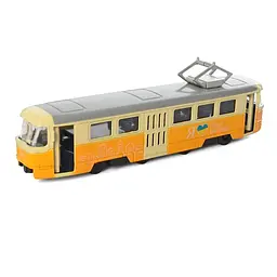 Трамвай M 5660 метал,1:70 інерційний 18,5см відчиняються двері в коробці (6903317521630) Жовтий