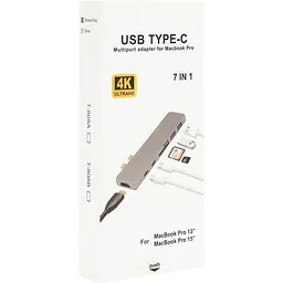 USB-хаб PowerPlant Type-C - HDMI 4K, USB 3.0, USB Type-C, SD, microSD - мініатюра 3