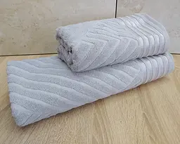 Набір турецьких махрових рушників 50х90+70х140 Gulcan Jacquard Cotton Lux Yeni Cizgili Light Gray - мініатюра 2