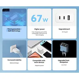 Зарядний комплект-блок і кабель Xiaomi 67W 3 виходи GaN Charger 2 USB-C + 1 USB-A - мініатюра 10