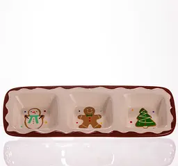 Менажниця новорічна порцелянова Yiwu Merry Christmas на 3 секції для закусок 30×11×2.5 см CR-1-41 - мініатюра 5