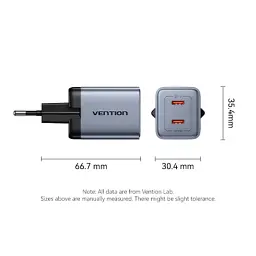 Зарядний пристрій Vention 2xUSB-C PD45W GaN transparent gray (FCFH0-EU) - мініатюра 11