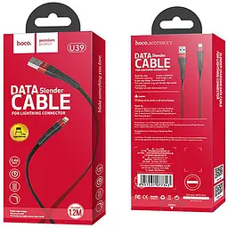 USB Cable Hoco U39 Slender Lightning Black/Red 1.2m - мініатюра 2