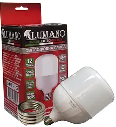 Лампа високопотужна 40вт LED T120 40W E27 з перехідником на Е40 6000K 3600Lm TM LUMANO