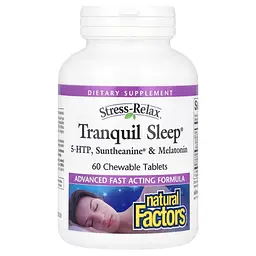 Комплекс для сну Natural Factors Stress-Relax Tranquil Sleep, 60 жувальних таблеток з мелатоніном