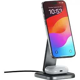 Бездротовий зарядний пристрій Satechi 2-in-1 Foldable Qi2 Wireless Charging Stand Space Gray (ST-Q21FM) - мініатюра 4