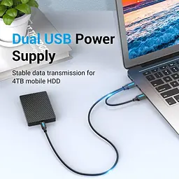 Кабель Vention USB 2.0 A Male to USB-C Male Cable with USB Power Supply PVC Type 0.5m Black (CQKBD) - мініатюра 5