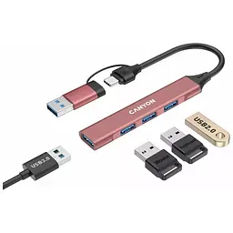 Концентратор Canyon hub DS-02 4in1 USB-A/C Pink (CNS-TDS02P) - мініатюра 3