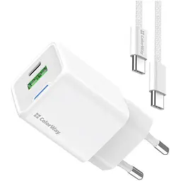Зарядний пристрій ColorWay GaN Mini 30W PD Port PPS USB (Type-C PD + USB QC4.0) cable Type-C (CW-CHS053PDC-WT)