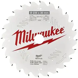 Диск пиляльний по дереву PFTE MILWAUKEE, діаметр 235х30х2,4мм, 24 зуб.