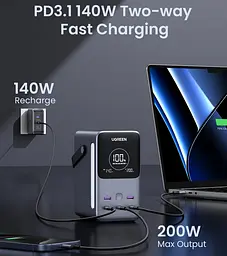 УМБ Ugreen 48000mAh 300W PD 3.1 3xUSB C+2xUSB A, зарядка 140w, Led лампа - мініатюра 3