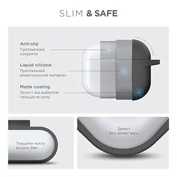 Силіконовий чохол для навушників Apple AirPods 3, Hang Case, сірий, ультратонкий захисний кейс товщиною 2 мм, захист від подряпин, пилу та ударів, компактний, з карабіном для кріплення, ArmorStandart (ARM60306) - мініатюра 3