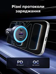 Автомобільний зарядний пристрій у гніздо прикурювача UGREEN EC307 2 виходи USB-C і 1 вихід USB-A Сумарна вихідна потужність до 30 Вт Space Gray (45843) - мініатюра 4