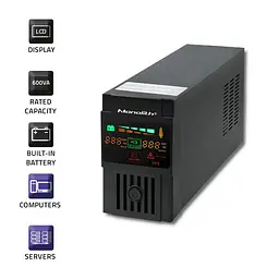 Джерело безперебійного живлення з модифікованою синусоїдою Qoltec QLT650 360W 600VA LED, AVR, RJ45, 2xSchuko, 1x12V 7Ah - мініатюра 2