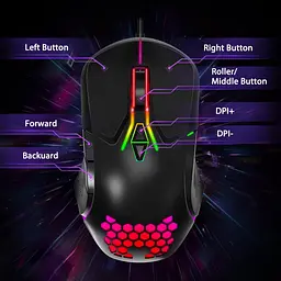 Комп'ютерна мишка Onikuma дротова ігрова комп’ютерна C12 RGB підсвітка 800-6400 DPI 7 кнопок для ПК та ноутбука чорний - мініатюра 7