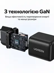 Мережевий зарядний пристрій UGREEN X513 з виходом USB-C до 30 Вт PD 3.0 QC 4.0+ PPS FCP SCP GaN чорний (65007) - мініатюра 4