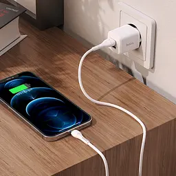 Адаптер мережевий HOCO Lightning Cable Briar dual port charger set N8 2 порти USB 2.4A білий - мініатюра 4