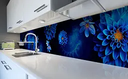 Кухонний фартух Неонові Жоржини вінілова для кухні 65х250 см Квіти Синій Happy Pocket Z184358 - мініатюра 5