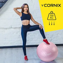 М'яч для фітнесу (фітбол) Cornix 55 см напівмасажний Anti-Burst Light Pink XR-0465 - мініатюра 2