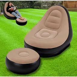 Крісло надувне Intex AirSofa велюрове з пуфиком для дому та саду
