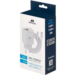 Зарядний пристрій Rivacase PS4102 WD5, PD 20W+QC3.0, білий (PS4102 WD5 (White)) - мініатюра 2