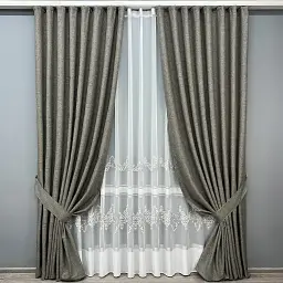Комплект штор с тюлем VR-Textil Лен ALORA-TON, серый с белым, 2 шторы 100×270 см + тюль 300×270 см, арт. 71-203/1