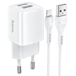 Адаптер мережевий HOCO Lightning Cable Briar dual port charger set N8 2 порти USB 2.4A білий