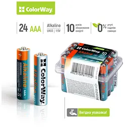 Батарейка ColorWay AAA LR03 Alkaline Power (лужні) * 24шт plastic box (CW-BALR03-24PB) - мініатюра 2