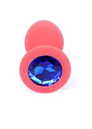 Силіконова анальна пробка з кристалом Boss Silikon Plug Jewellery Red Small 7 см (синій) - мініатюра 3