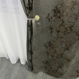 Жакардові мармурові штори сіро-шоколадного кольору 2шт. 150х270 з білим шифоновим тюлем 400х270, на ALBO pbe0052753 - мініатюра 2